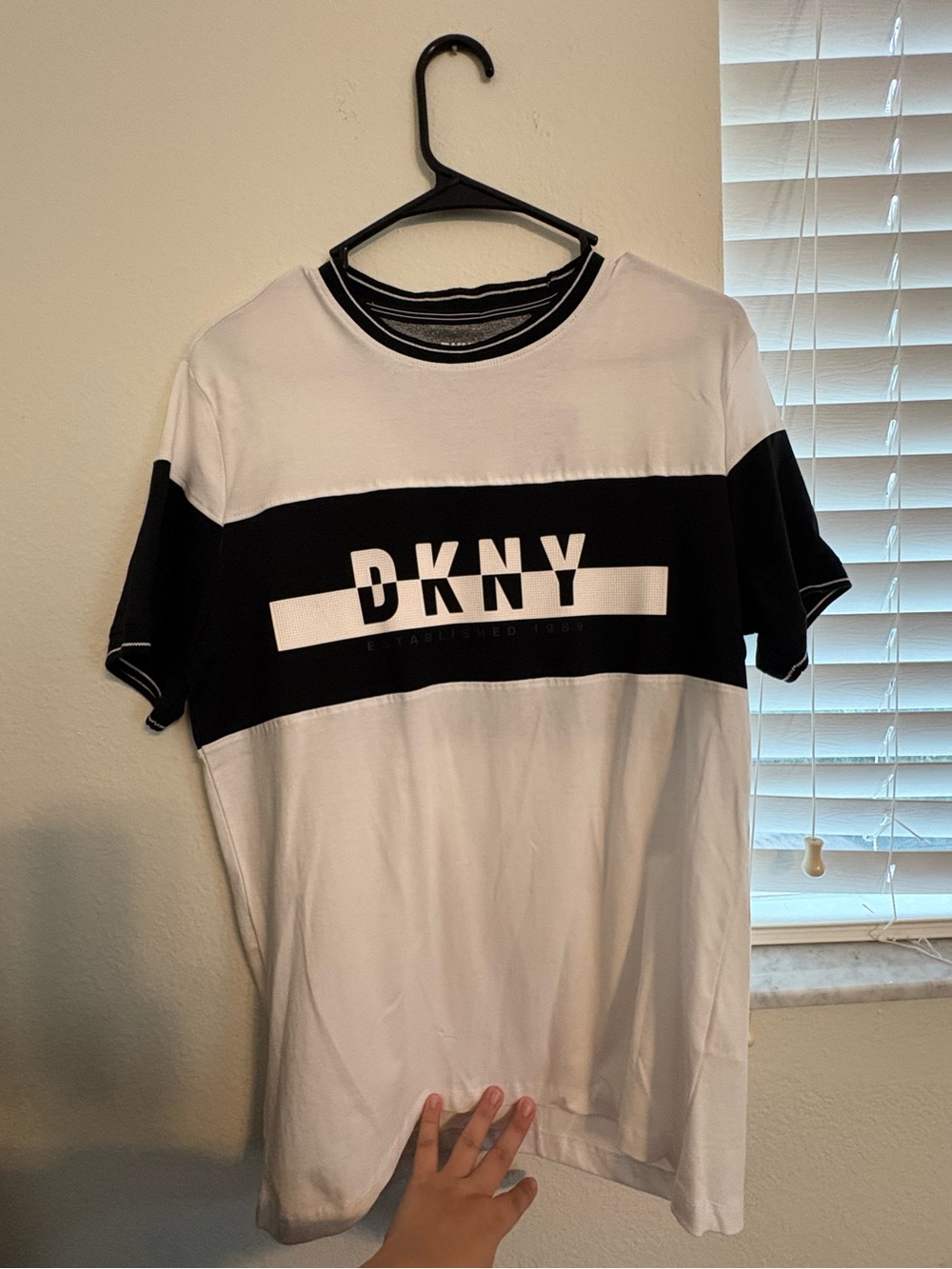 DKNY White and Black Logo Stripe Tee